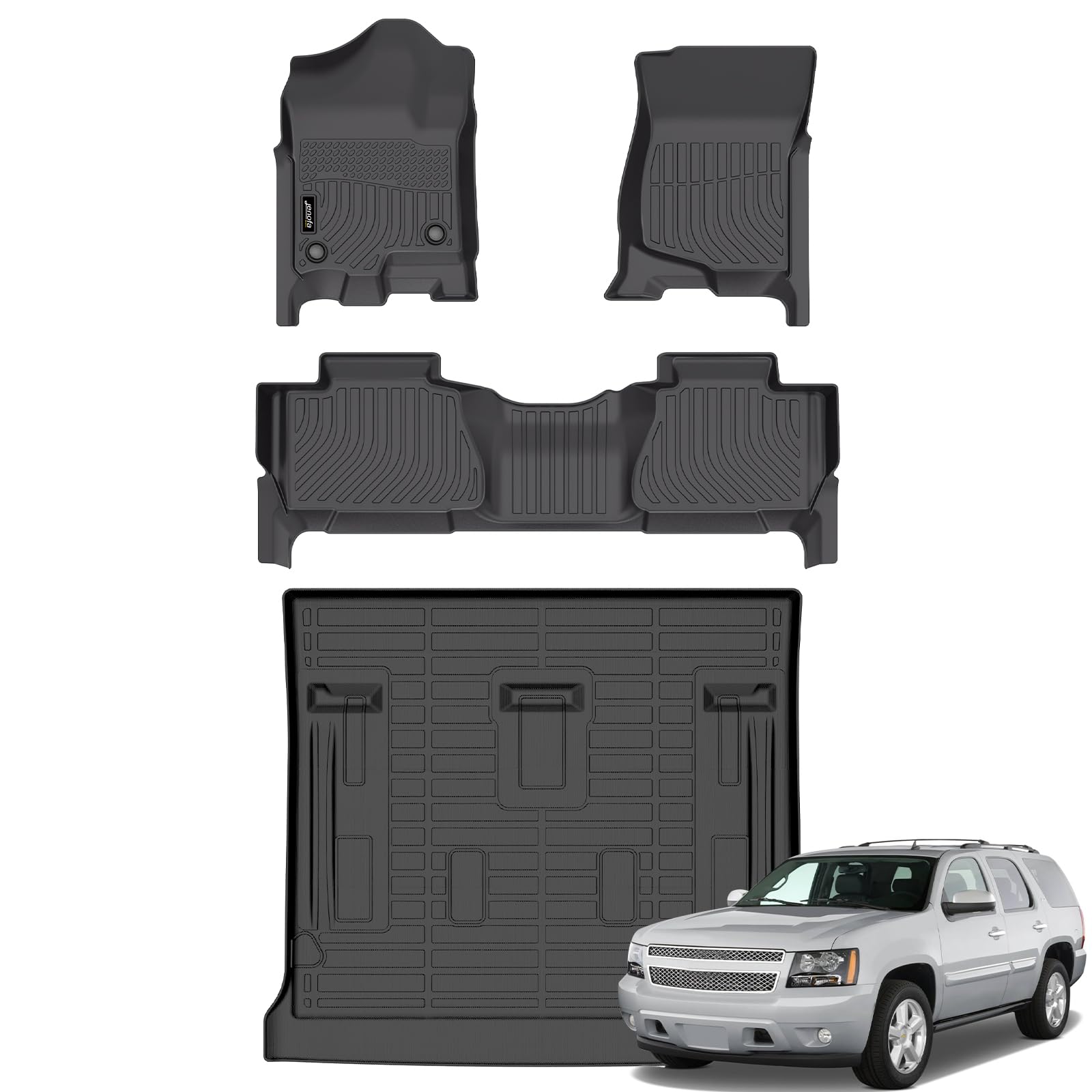 Photo 1 of Jenofa-Floor Mats for Chevy Tahoe/GMC Yukon(Not XL)/Cadillac Escalade 2007-2014 All Weather Automotive Floor Mat Waterproof Durable Liners Custom Car Mat for Chevrolet Tahoe Accessories Black