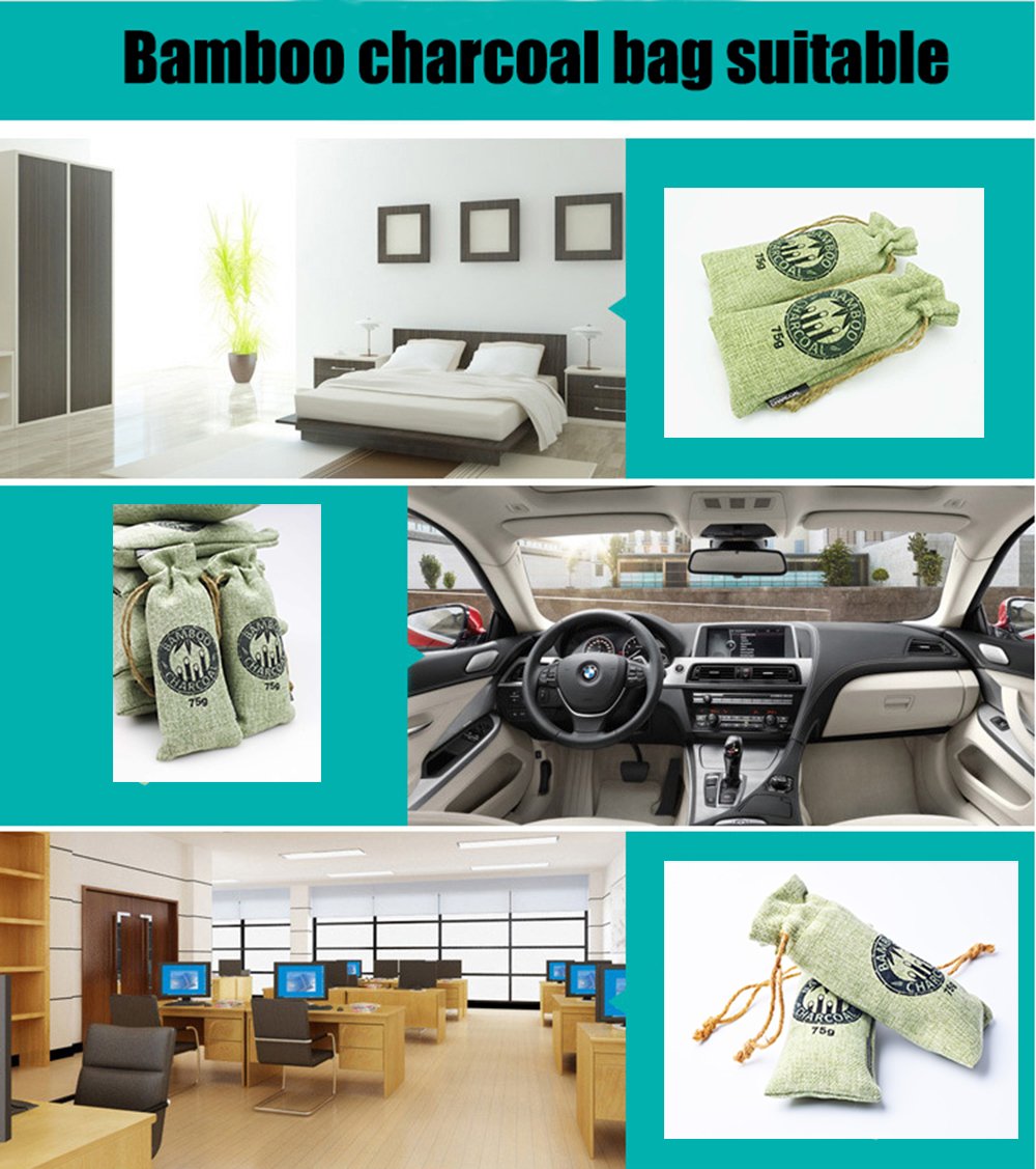 Bamboo Charcoal Bag, NewList Natural Activated Eco-friendly Air Purifying Bag Room PurifierOdor Remove for Closets, Cars, Rooms, Pet Areas, Gym Bag, Boxing Gloves, Bathroom, 2Pack 2 x 75g