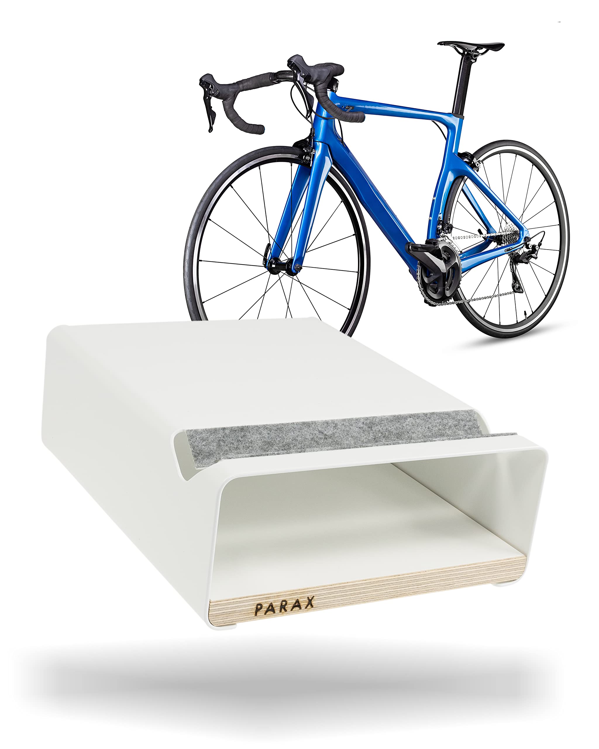 PARAX Bike Wall Mount/Wall Mounted Bike Rack Wood/Made in Germany - S-RACK in WHITE suitable for road bike, hardtail, city bike, touring bike - various shelves