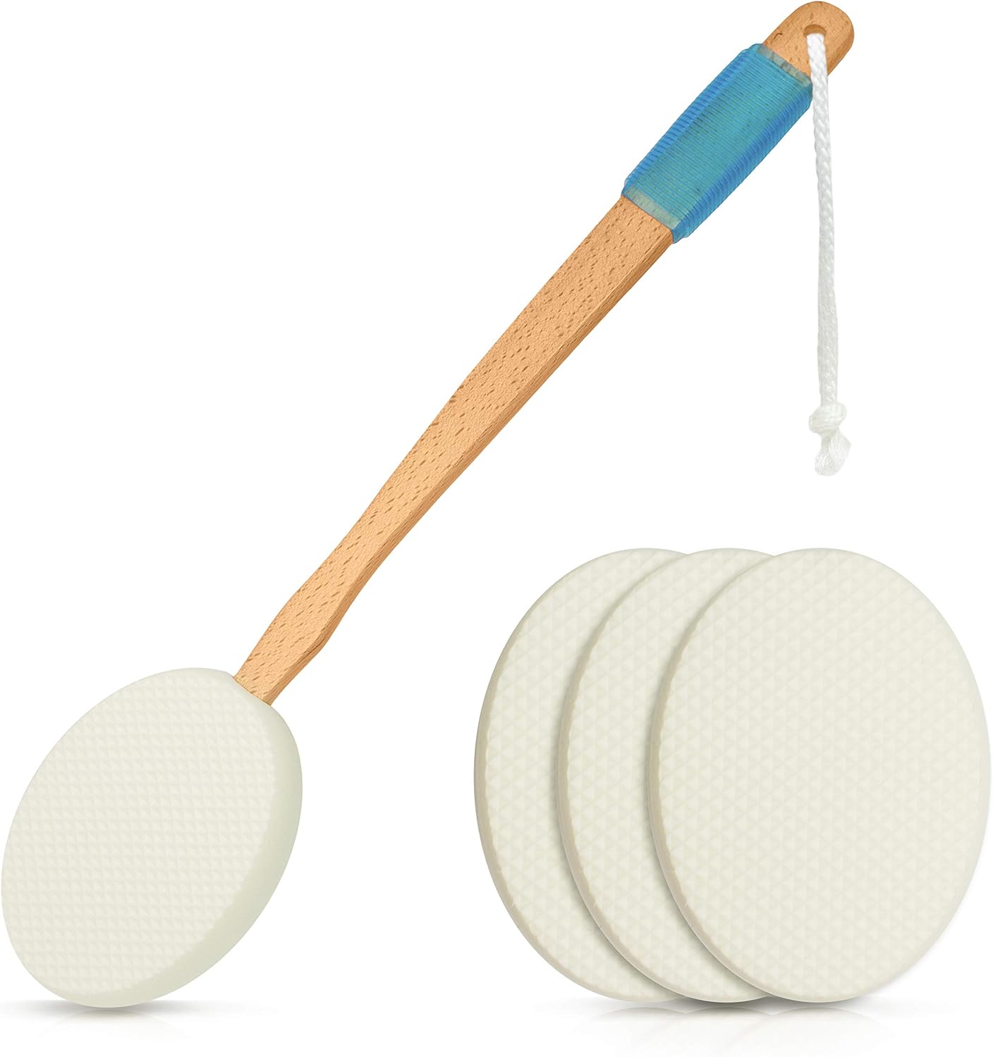 RMS 17.5" Long Lotion Applicator with 4 Pads - Long Handle for Easy Reach and Self Application of Body Wash - Shower Brush for Both Men and Women (Travel Bag Included): Health & Personal Care