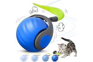 WJQYFJJS Speedy Tail 2.0, Speedy Tail Cat Toy, New Generation Interactive Cat Toys for Indoor Cats, Smart Cat Toys Ball, Two Speed Adjustment, Automatic Moving Cat Toy Ball with Tail (Blue)