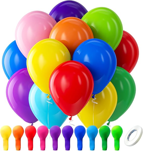 Bezente Assorted Rainbow Latex Balloons, 100 Pack 12 inch Round Helium Bright Color Balloons for Birthday Bridal Shower Weddi
