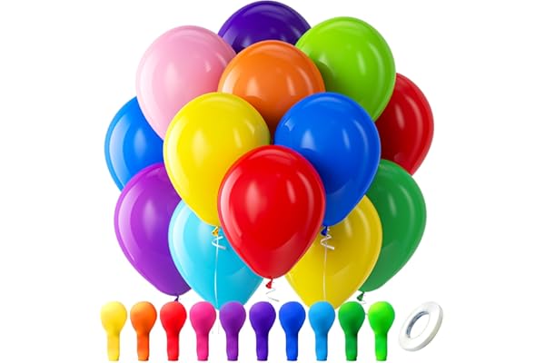 Bezente Assorted Rainbow Latex Balloons, 100 Pack 12 inch Round Helium Bright Color Balloons for Birthday Bridal Shower Wedding Party Decorations