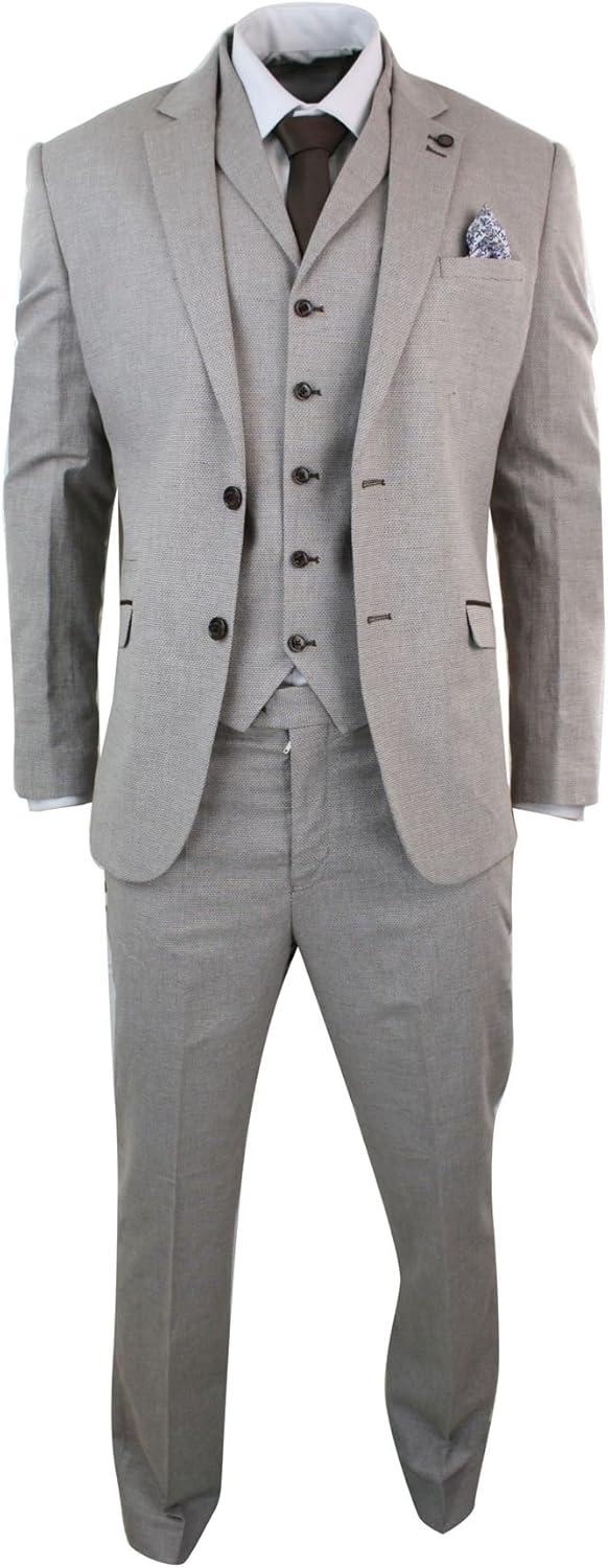 Costume homme 3 pièces tweed rétro beige marron clair coupe ajustée