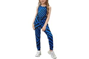 GORLYA Girl's Sleeveless Solid Casual Jumpsuit Rompers Harem Pants Outfits for 4-14T