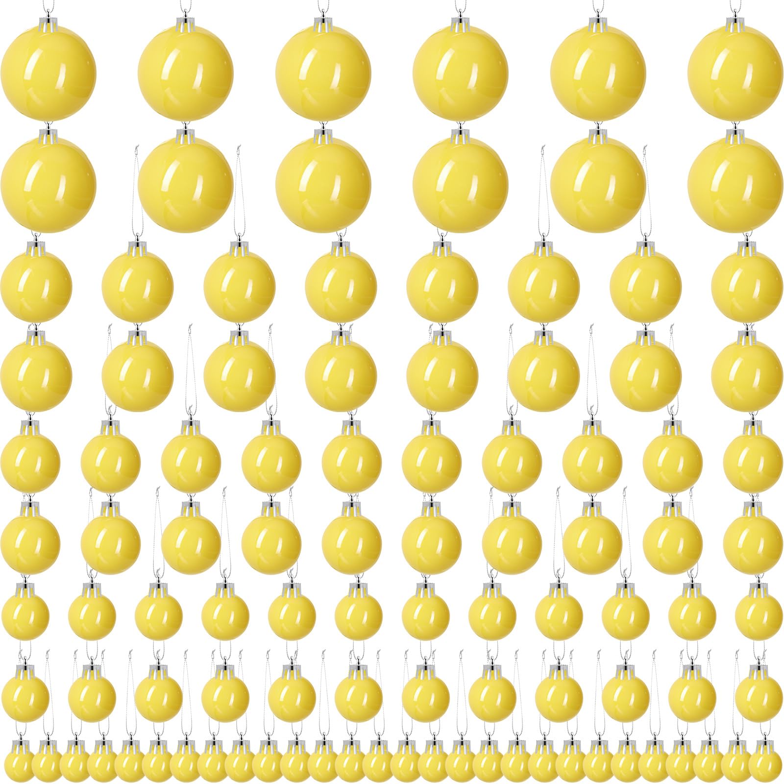 Photo 1 of 100 Pcs 5 Sizes Yellow Christmas Ball Ornaments Shatterproof Xmas Christmas Tree Decorations with Hanging Loop and Rope Christmas Decorative Ball for Holiday Hanging Wreath Garland Decorations