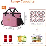 Lifewit Lunch Bag 9L Insulated Cooler Pink 12 Can Capacity 600D Oxford view 4
