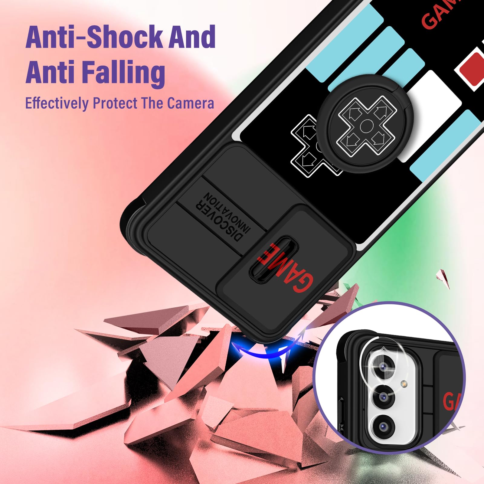 Funermei for Samsung Galaxy A54 5G Phone Case - Men Boys Cute Cover Fun Funny Cool for Teens Kids Video Game Unique Design with Camera Cover Ring Stand Funda for Samsung A54 5G Case