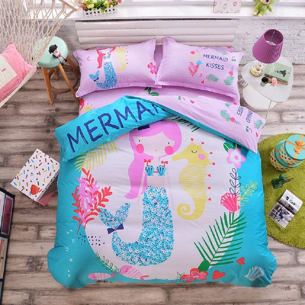 Duvet Covers Sets Girls Sea Bed Set Children Beding Set Twin Size 3pcs Jibuteng Home Textiles 100 Cotton Cartoon Mermaid Duvet Cover Set Twin Duvet Covers