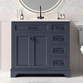 ONBRILL 36" Blue Bathroom Vanity with Ceramic Sink, Freestanding Cabinet | Modern Design Featuring Soft-Close Doors, Adjustable Shelf, 2 Drawers and 2-Door Storage for Bathroom Essentials
