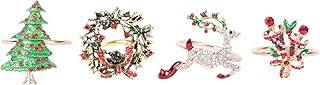 PRETYZOOM 4 Stück Weihnachten Serviettenringe Metall Strass Weihnachtsbaum Kranz Glocken Rentier Serviettenhalter Serviette Schnalle Halter für Hochzeit Weihnachten Taufe Party Tischdekoration