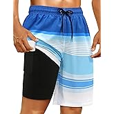 Sarfel Mens Swim Trunks with Compression Liner Mens Bathing Suit 9 Inch Quick Dry Mens Board Shorts Swimwear Mens Swim Shorts