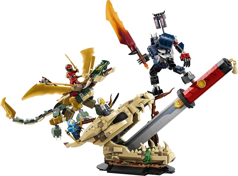 Ninjago Battle at the Dragon's Sword – Figuras de Dragão & Mech – 4 Minifiguras de Katana de Brincar – Decoração do Quarto – Presente para Idades 9+ & Ventiladores – 71871