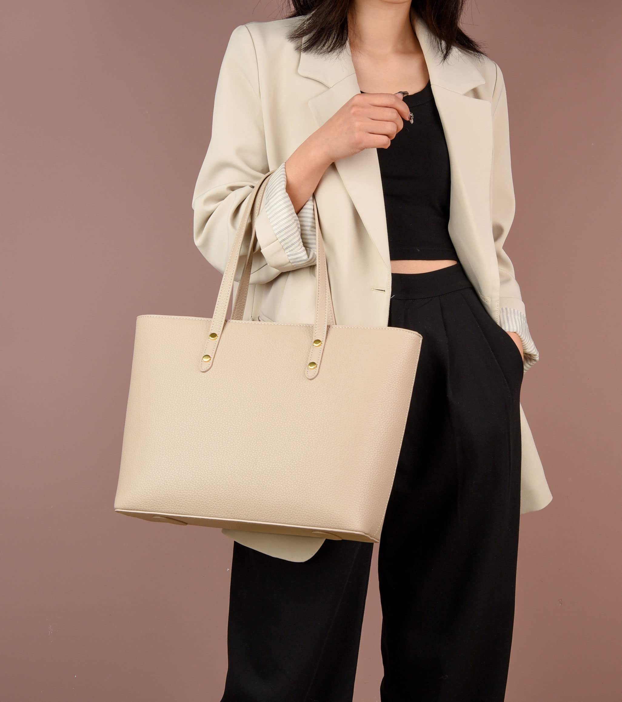 FSD.WG Women's Tote Bag, Business Bag, Fashionable, Popular, 2-Way Handbag, Work or School, Large Capacity, Leather, Birthday Gift, 6192 Black