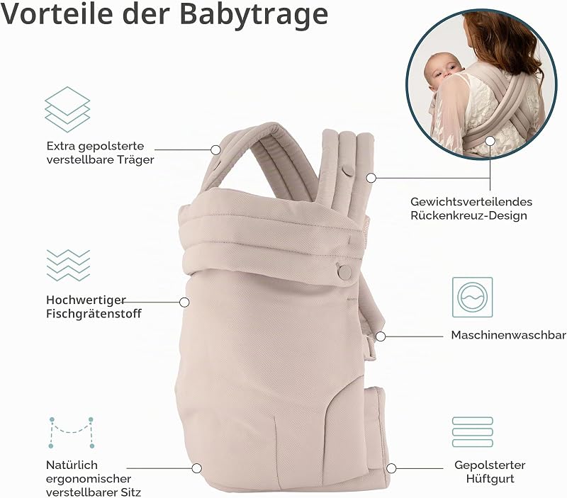 Honey Blossom Babytrage, Ergonomisch, M-Position, Gleitsitz, Kreuzträger, 3,2–18,1 Kg, Toasted Almond