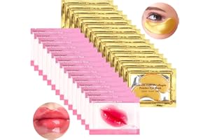 JAKUVA 30 Pairs Lip Masks & Eye Masks,Gold Under Eye Patches for Puffy Eyes,Peach Red Lip Masks Skincare,Effectively Moisturizing the Lip & Eye Skin,Anti-Aging,Reducing Fine Lines,Nourishing for Face Care