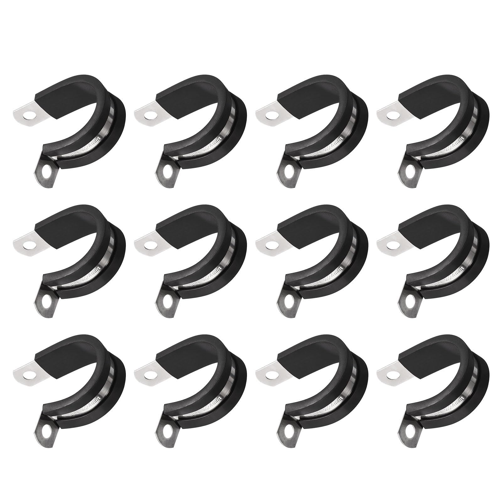Unifizz 24Pcs 1 Inch(24mm) Cable Clamp, Rubber Cushioned Insulated Clamp 304 Stainless Steel R Shape Bracket Metal Hose Clamp Tube Holder for Pipe Wire Tube