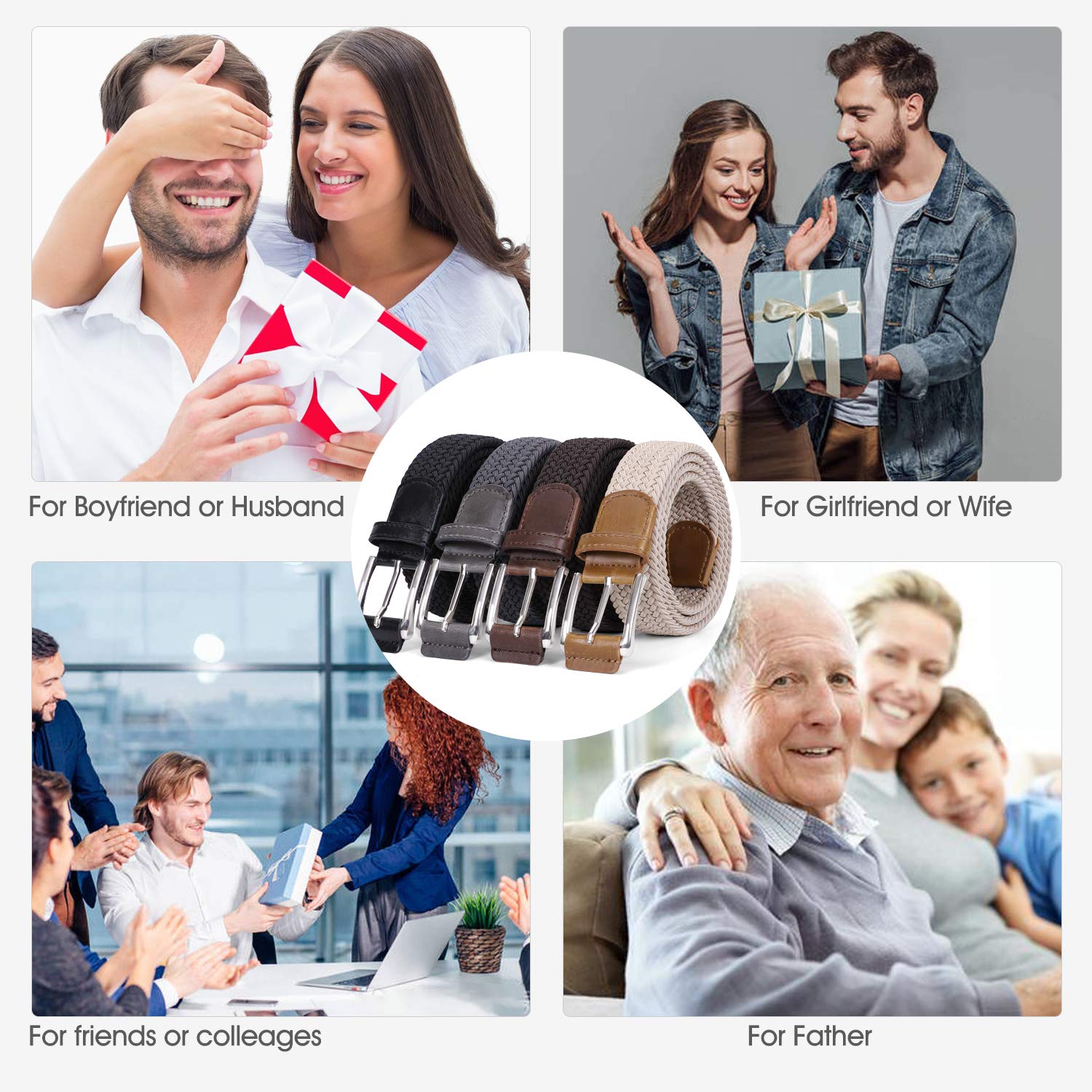 JASGOOD Braided Stretch Belt Mens,Woven Elastic Belt,Golf Belt for Cargo Shorts Jeans Women Junior(Suit for pant size 35-41 Inch,12-Black)