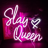 FAXFSIGN Slay Queen Neon Sign Pink White LED Neon Light Up Signs for Wall Decor Usb Neon Light for Bedroom Preppy Girl Aesthetic Room Dorm Decor Y2k Party Gifts