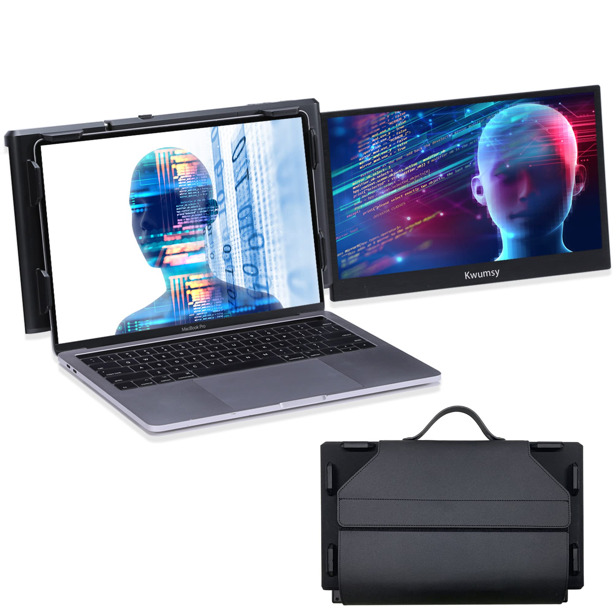 TMSAOKY Kwumsy P1 Plus 13.3" Compatible with 13.3"-16.5" Notebook/Mac Dual Portable Monitor FHD 1080P Laptop Screen Extender Realize ONE Cable Connection Second Monitor for Laptop