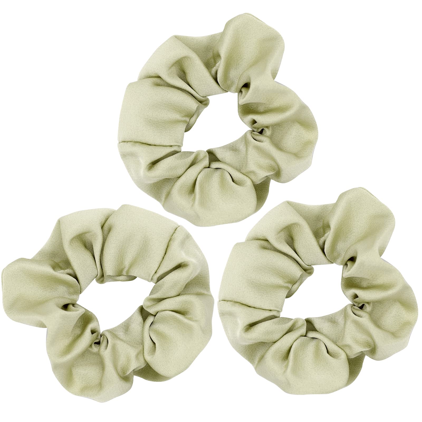 scicent Silk Hair Ties 3 Pieces Hair Scrunchies Satin Elastic Soft Hair Ties Scrunchy Hair Bands for Girls and Ladies - light green — image 1