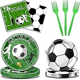 96 Pcs Soccer Plates and Napkins Set Birthday Party Decorations Tableware for Soccer Theme Birthday Party Decorations, Serve 24