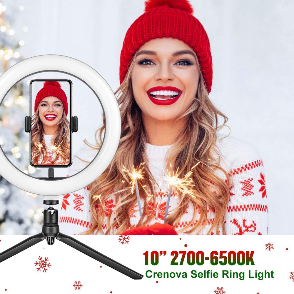 Crenova 10” LED Ring Light for Selfie Live Streaming/Makeup/YouTube Videos : Camera & Photo
