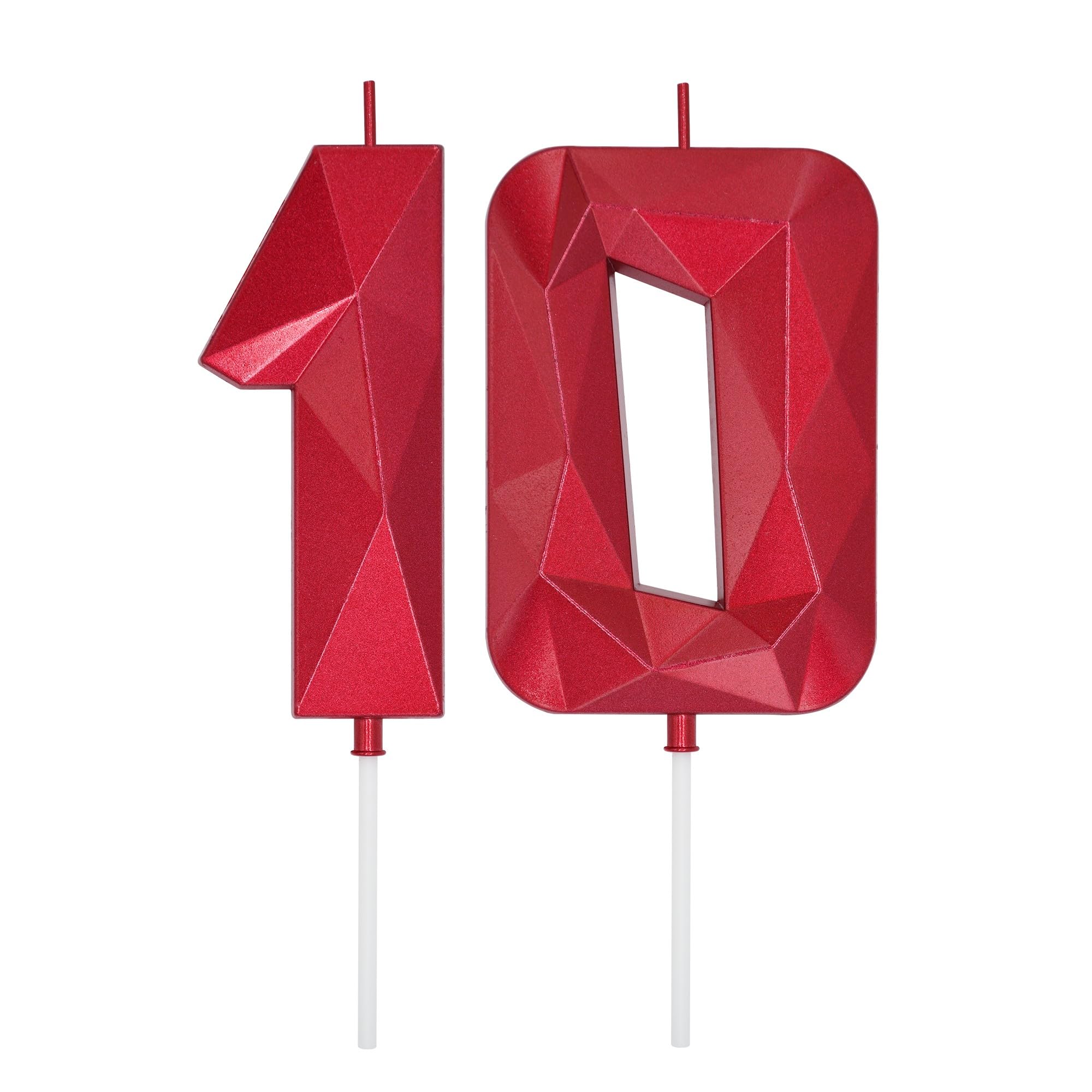 Photo 1 of DERVENTA Birthday Candles Big Numbers 3D Red 3.7 inch Party Cake Topper 1 Piece (Number 10 Red)