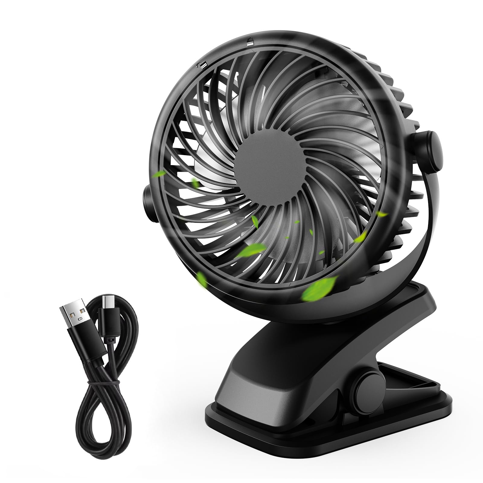 Qhui Portable Mini Desk Fan, 3 Speeds USB Personal Cooling Fan with 360° Rotation, USB Cable and Battery for Home, Office, Gym, Fishing, Camping