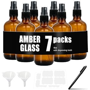 Cocurb 7 Pack 4oz Amber Glass Spray Bottles for Essential Oils | Small Glass Fine Mist Spray Bottles for DIY Cleaning Solutio