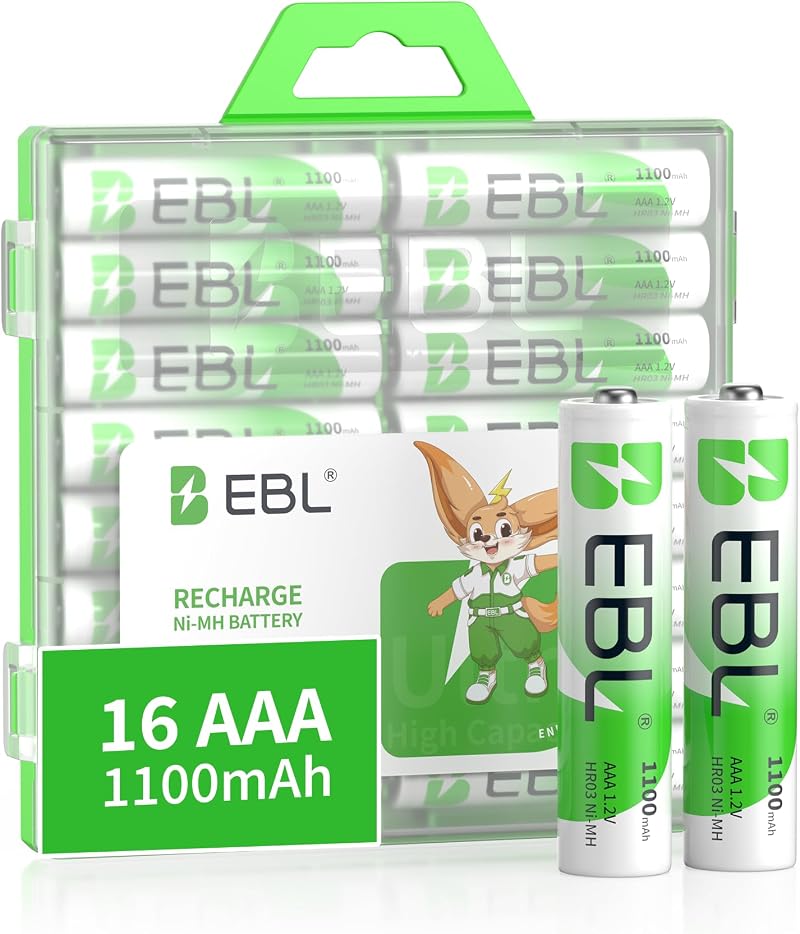 EBL 16 Pack AAA 1100mAh Ni-MH Rechargeable Batteries with Case