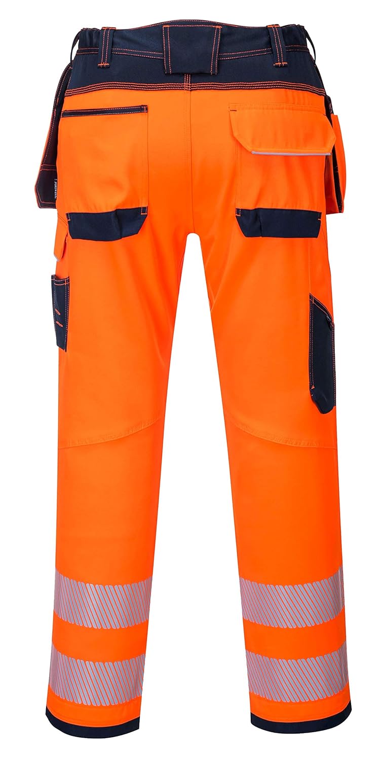 Portwest T501 Mens PW3 Hi Vis Work Trousers - Holster Pocket Workwear Safety Construction Trousers Orange/Navy, 28 - Image 3