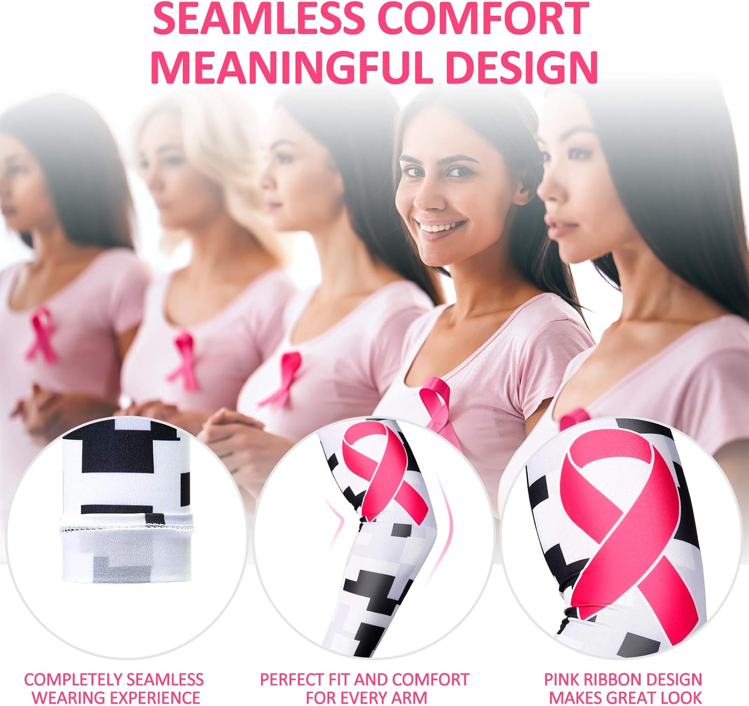 3 Pairs Breast Cancer Awareness Sleeves Pink Ribbon Arm Sleeves Cooling Compression Arm Sleeves UV Protection Arm Cover Sleeve for Women Football Basketball Sports: Clothing