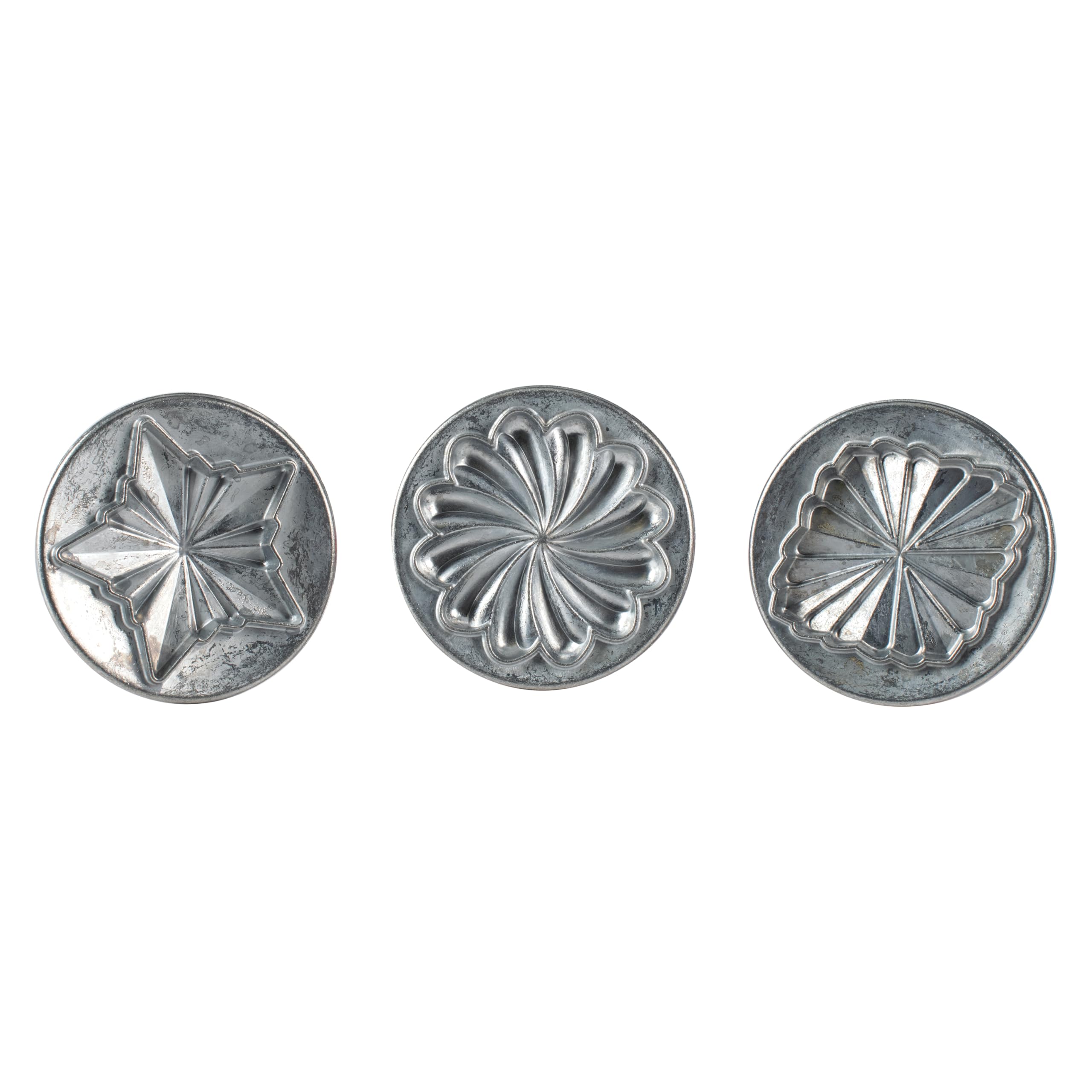 Nordic Ware Pretty Pleated Cookie Stamps Silver Cast Aluminum with Wood Handles, Grey, 3-Piece Image