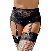 comeondear Women Lace Garter Belt for Thigh Highs Plus Size Suspender Belt Set 6 Straps Floral Garter Lingerie