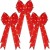 XunYee 3 Pcs Large Lighted Christmas Red Bows for Christmas Tree Topper 10 x 17 Inch LED Wreath Bows Light up Outdoor Indoor Winter Xmas Ornaments for Home Front Door Holiday Party Decorations