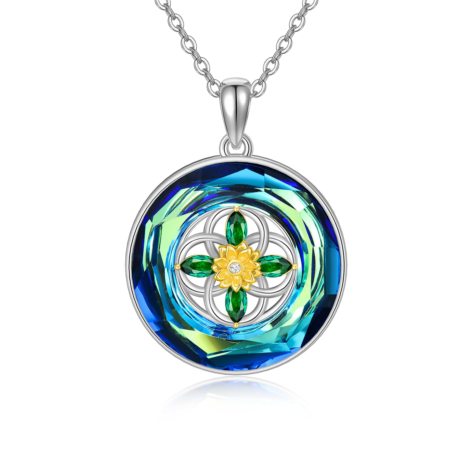URONE Sunflower Necklace Sterling Silver Sunflower Celtic Jewellery for Women with Crystal from Austria Sunflower Gifts for Mom Wife Daughter