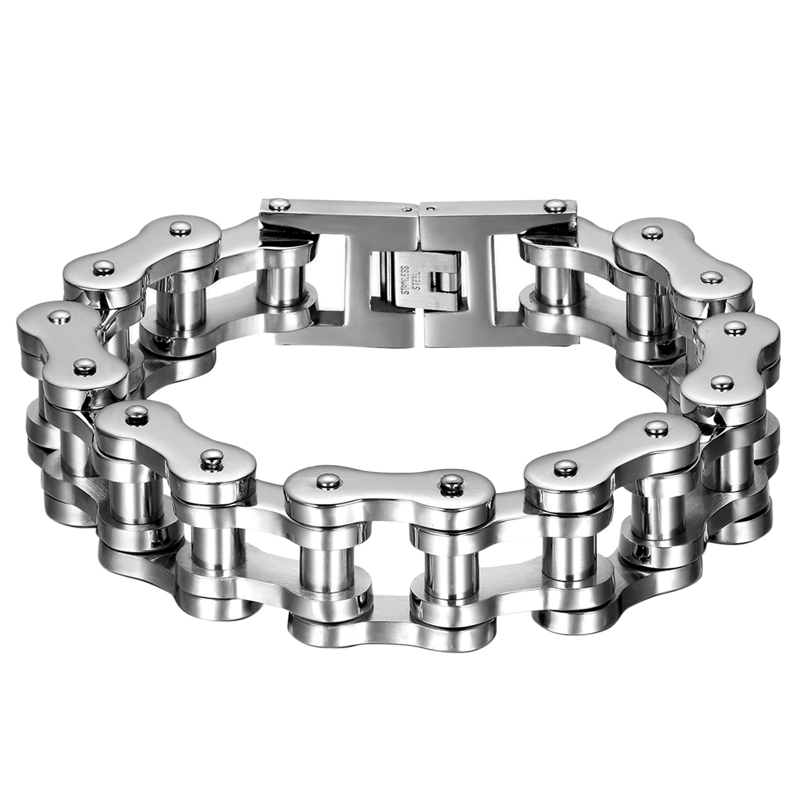 Oidea Bracelet for Men, Large Stainless Steel Chain Bracelet, Wide and Heavy, Choose Colour metallic silver
