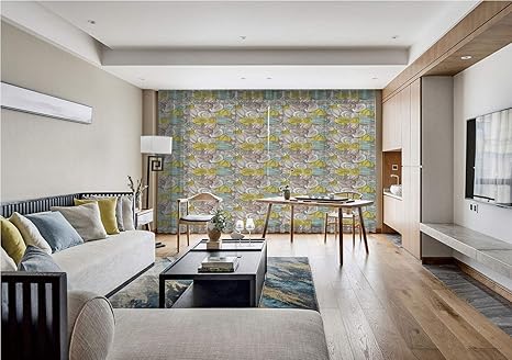 Amazon Iprint 薄手ボイルカーテン 抽象画 花柄ラインアートフォリッジデザイン 手描き 落書き装飾 イエロー グリーン ミントグリーン チョコレート リビングルーム用 54 X 84インチ 2枚セット キッチン用品 オンライン通販