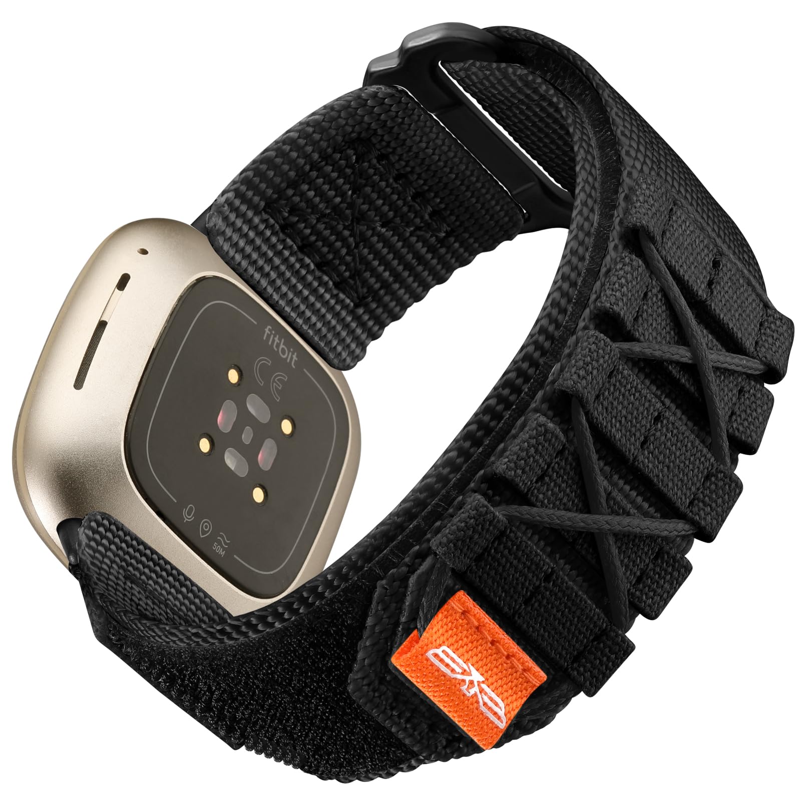 Bandletic Tactical Rugged Bands Compatible with Fitbit Versa 4 Bands, Soft Durable Military Nylon Solo Loop Sport Straps for Fitbit Versa 3/Sense 2/Sense, Large, Black