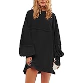 Panadila Womens Oversized Long Sleeve Patchwork Sweatshirt Dress Crewneck Tunic Sweatshirts Fall Loose Pullover Top
