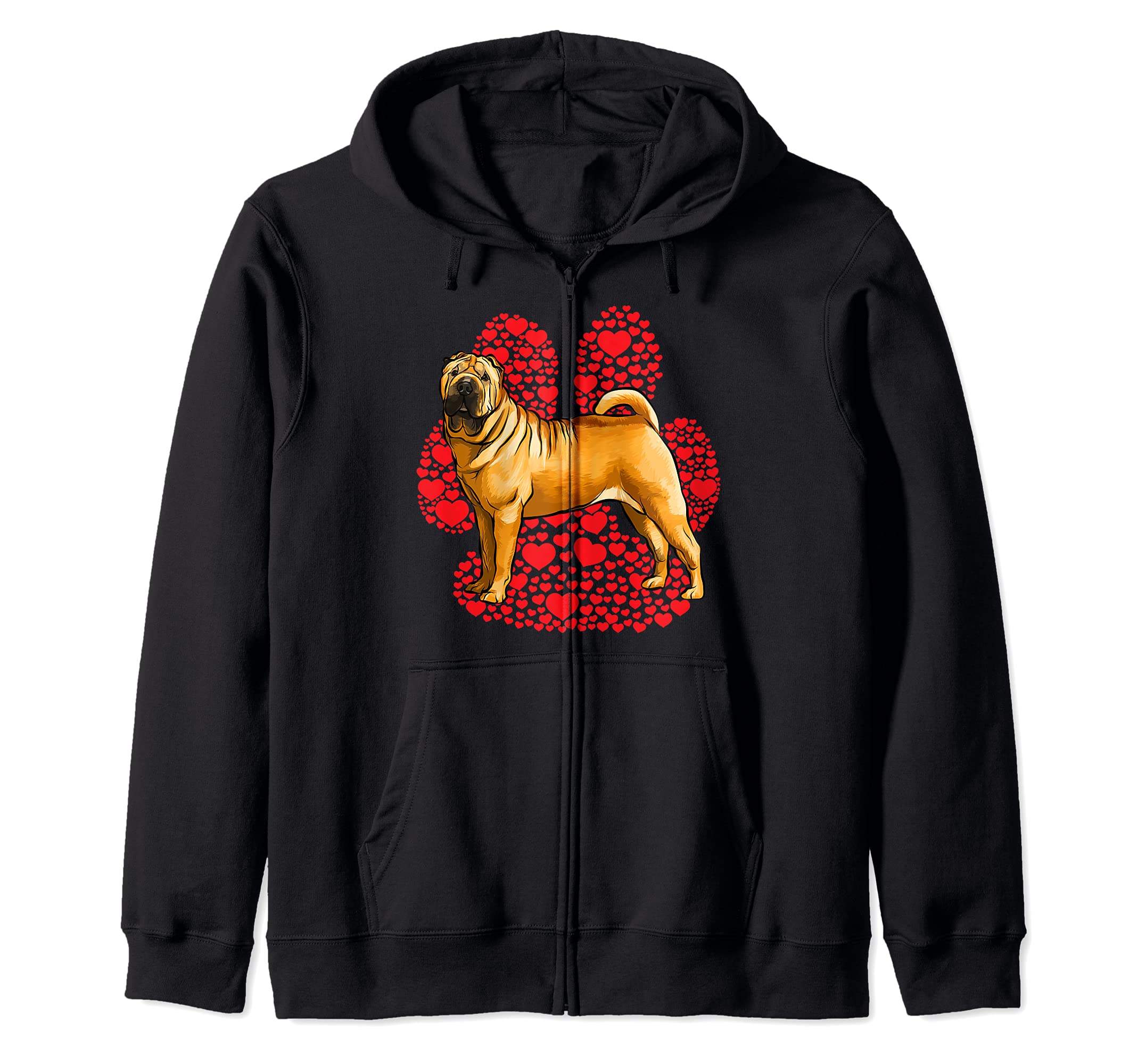 Chinese Shar-Pei Valentines Day Dog Love Paw Zip Hoodie