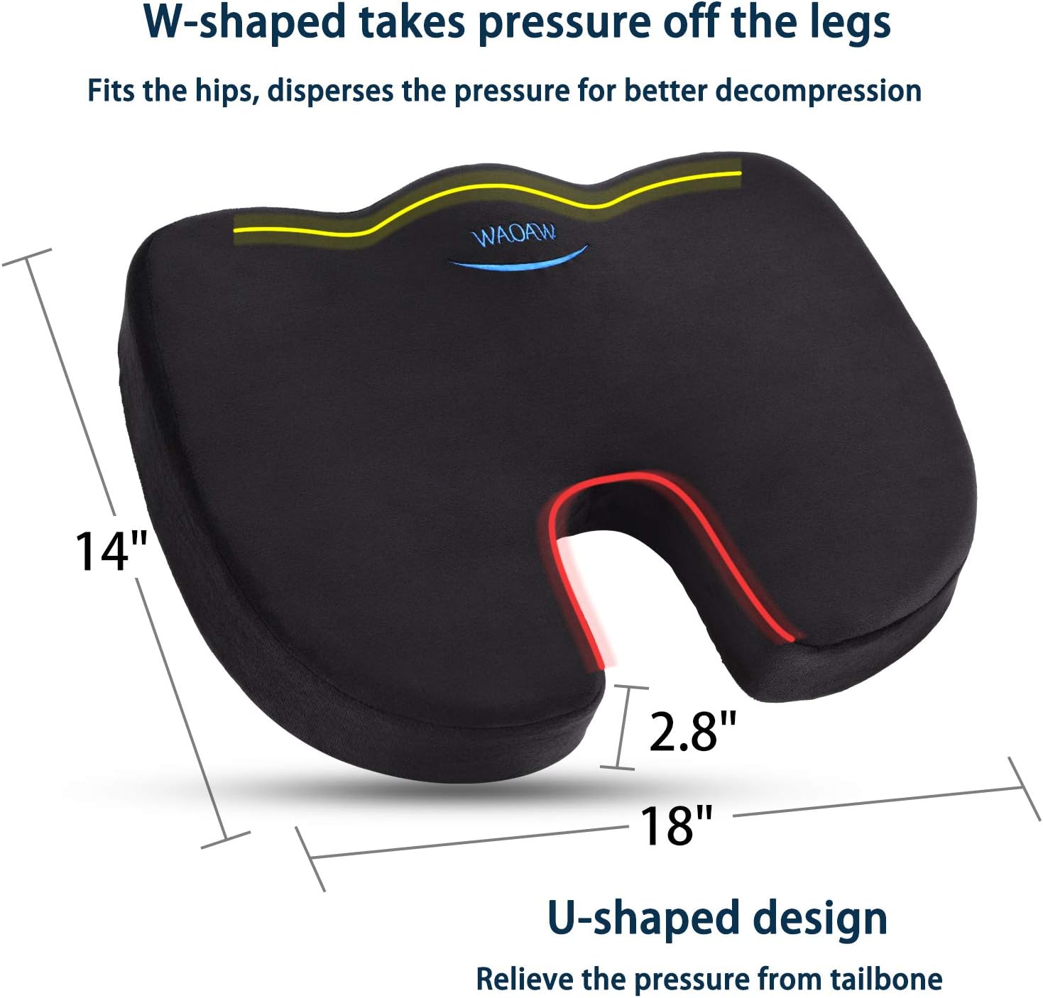 WAOAW Seat Cushion for Office Chair Memory Foam Car Seat Cushion for Coccyx,Hip,and Tailbone Pain: Home & Kitchen