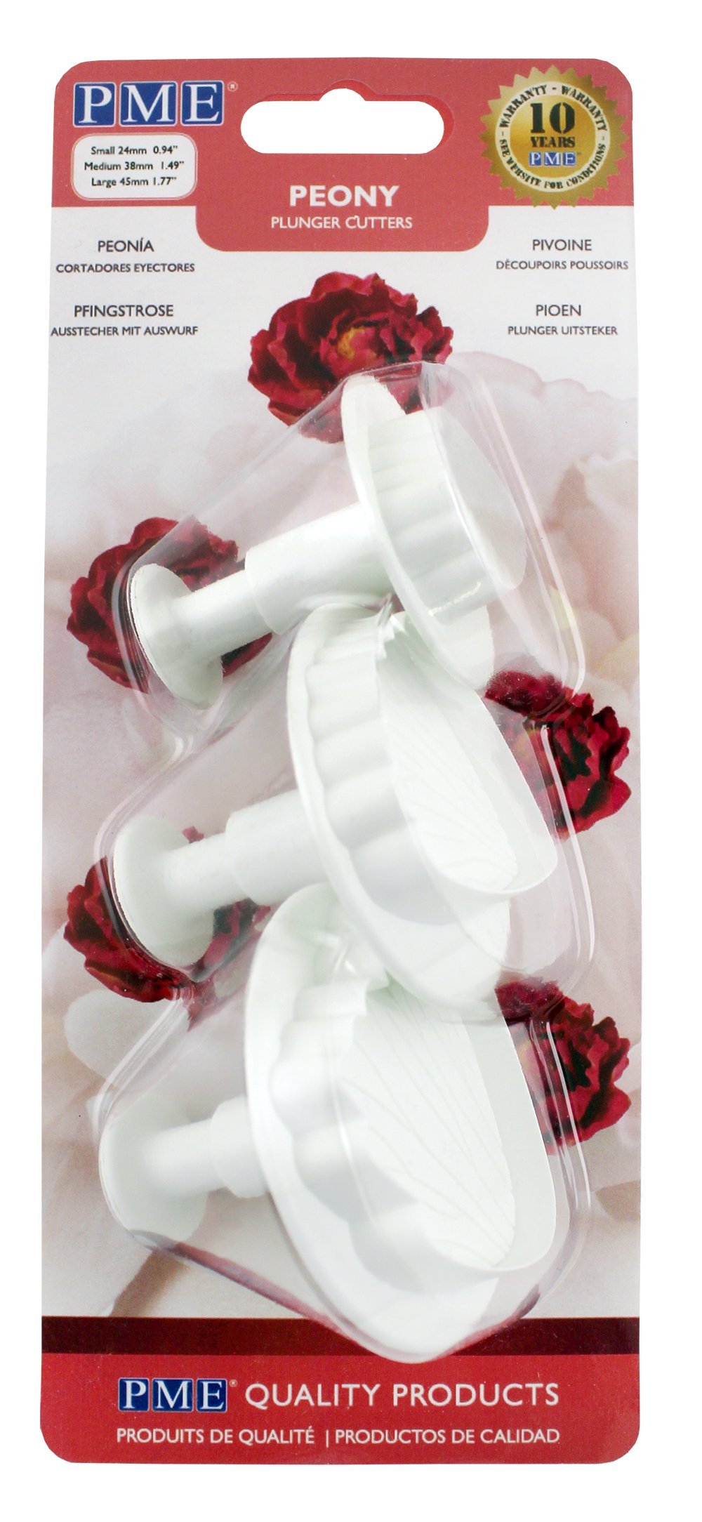 PME PY504 3-Piece Peony Plunger Cutter, White, 21.5 x 9.1 x 6 cm