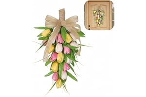 Spring Summer Tulips Teardrop Wreath, 17.7 Inch Artificial Floral Swag for Front Door, Mantel, Wedding & Farmhouse Wall Decor