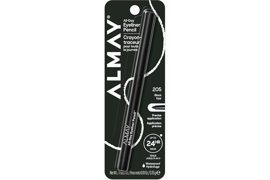 Almay All-Day Eyeliner Pencil, Smudge Proof, Waterproof Eye Makeup, Hypoallergenic, Built-In Sharpener, 205 Black, 0.01 oz