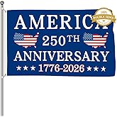 Probsin 250 Anniversary Flag 3x5 Ft Double Sided 3 Ply America 250th Anniversary 1776-2026 American Map Patriotic Signs Party Supplies Hanging Decor for Room Welcome Backdrop with Brass Grommets