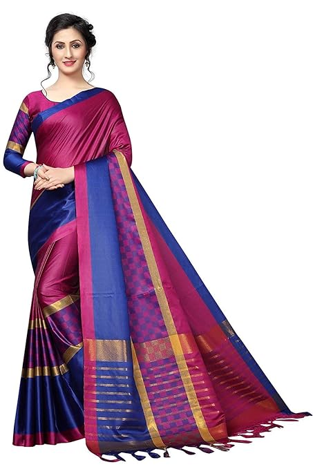 Kishna-e fashion Womens Latest Cotton Silk Saree with Blouse Piece