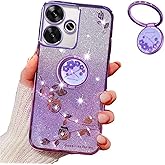 MRRSIWEI for Xiaomi Redmi Note 14 Case for Women Girls, Luxury Plating Bling Glitter Sparkle Flowers Shockproof Case with Ring Stand for Xiaomi Redmi Note 14.Flowers Purple