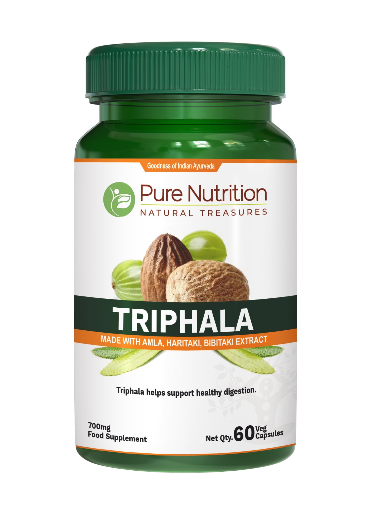 Pure Nutrition Triphala Extract 700mg. (Equivalent to 1900mg Triphala Fruit Powder) Non GMO | Once Daily | 60 Days Supply.